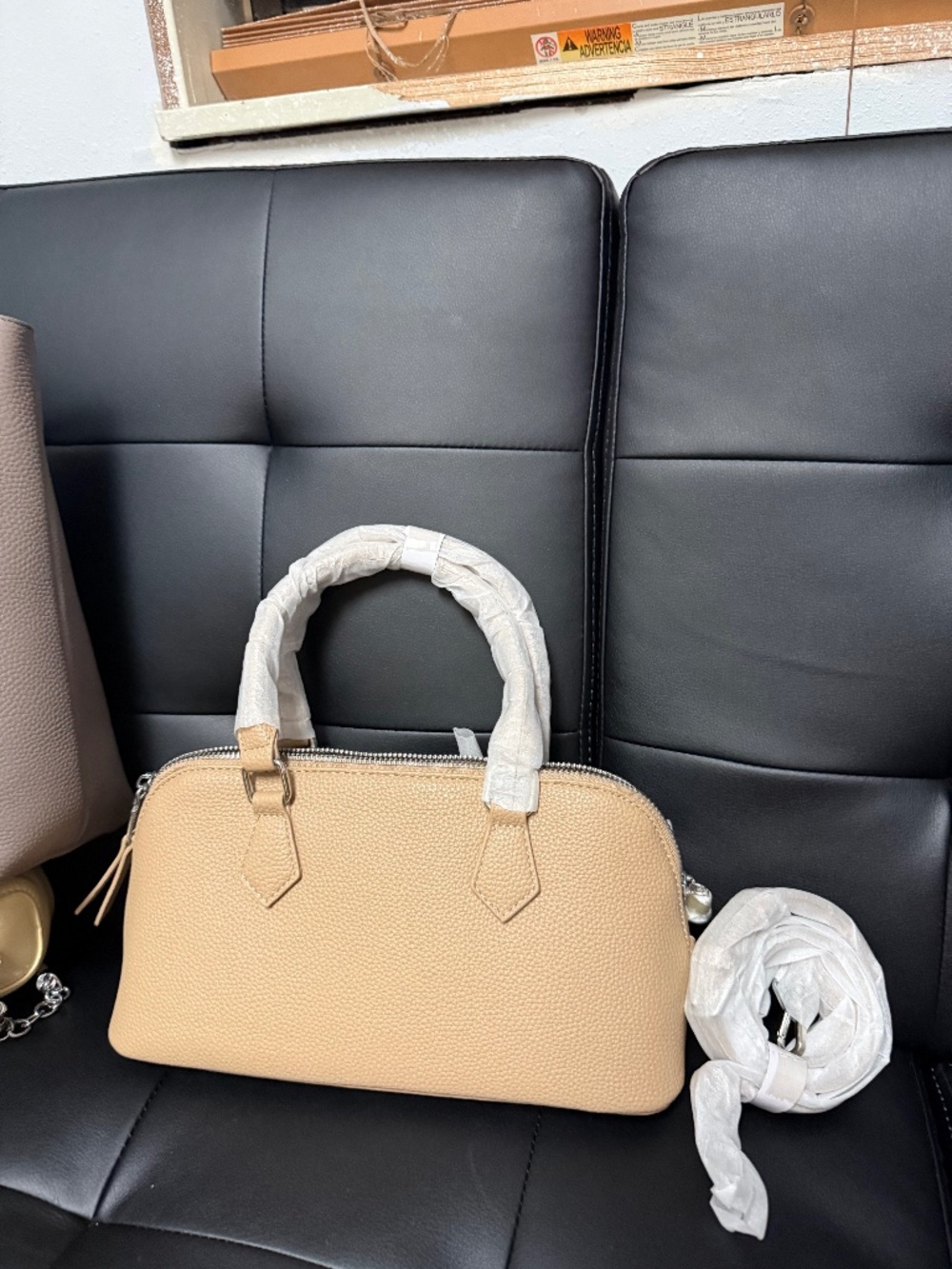 Tan Pebbled Dome Satchel Handbag Top Handle Crossbody Purse